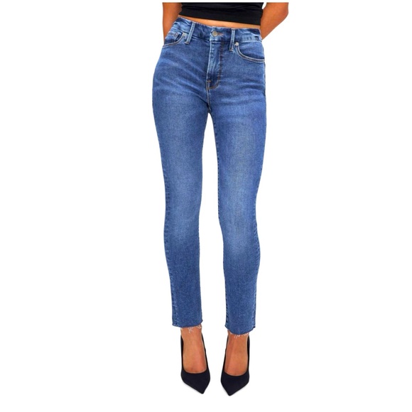 Good American Denim - $149 Good American stretch skinny jeans blue wash 5 pocket high rise raw edge 10
